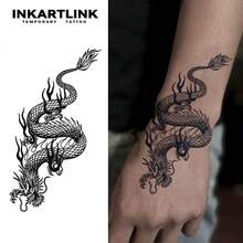 INKARTLINK 1PC Dragon Flame Long Tail Tattoo Sticker, Temporary Waterproof Body Art Tattoo Sticker, Lasts 2-5 Days, Water Transfer Colorful Tattoo Sticker, Suitable For Men And Women, Essential For People, Party Essential Decoration, Festival Celebration Body Decoration - Black - View 1