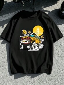 Taxi Monster Graphic T-Shirt, 100% Cotton, Crew Neck, Relaxed Fit, Casual - Black - View 2