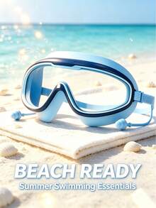 1pc Large Frame Swimming Goggles, One-Piece Design With Built-In Earplugs, High Definition Anti-Fog, Soft Silicone Seal Waterproof, Wide Field Of View Lenses; Adjustable Elastic Headband, Comfortable Fit Without Pressure On Eyes - Swimming Goggles - View 6