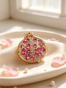 1pc Fashionable Pomegranate Shaped Brooch, Metal Fruit Lapel Pin, Can Decorate Suit Jacket, Scarf, Dress, Suitable For Daily Wear, Date, Party, Women's Accessory - Golden Pomegranate - View 5