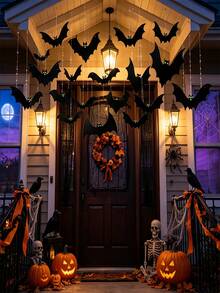 12pcs Halloween Decorations, Hanging 3D Bat Ornaments With Glow-In-The-Dark Eyes For A Realistic And Spooky Effect. Suitable For Halloween Atmosphere Decorations, Hanging On Trees As 3D Fluorescent Glow-In-The-Dark Party Decorations - Multicolor - View 4