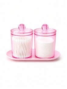 1/2/3 PiecesCotton Swab Storage Set (With Tray) - Clear Bathroom Storage Canisters For Cotton Swabs, Cotton Balls, And Cotton Pads - View 11