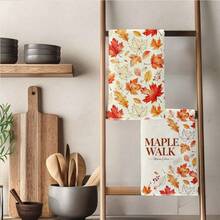 2PCS Kitchen Towel, Autumn Maple Leaf Healing Pattern, 40*60cm Rectangular Microfiber Kitchen Towel, Dish Cloth, Tablecloth, Hand Towel, Kitchen Decor, Home Decor, Housewarming Gift For Neighbors, Kitchen Napkin And Dish Cloth, Home Decor, Gift, Perfect For Kitchen And Bathroom Use - Orange - View 10