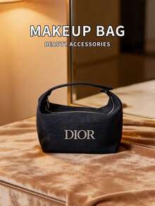 Dark Denim Handheld Cosmetic Bag Multi-Space Makeup Storage Organizer Metal Letter Logo Wash Pouch Classic Luxury Beauty Gift For Women - Dior Cosmetic Bag DIOR-GIFT-123 - Denim Blue - View 2