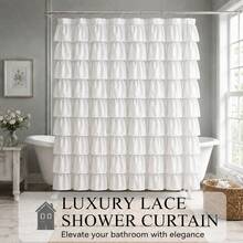 1 bộ rèm tắm ren xếp ly màu trắng cao cấp thời trang, kích thước phổ biến 71"X71", kèm 12 móc, thiết kế xếp ly nhiều lớp tinh xảo, khâu tay, mềm mại và bền, chất liệu polyester, có thể giặt, trang trí phòng tắm hiện đại, phù hợp cho phòng tắm, vách ngăn phòng khách và sân hiên ngoài trời - trắng - Xem 1