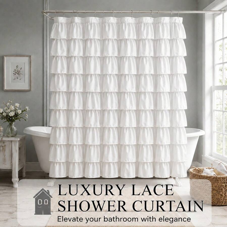 1 bộ rèm tắm ren xếp ly màu trắng cao cấp thời trang, kích thước phổ biến 71"X71", kèm 12 móc, thiết kế xếp ly nhiều lớp tinh xảo, khâu tay, mềm mại và bền, chất liệu polyester, có thể giặt, trang trí phòng tắm hiện đại, phù hợp cho phòng tắm, vách ngăn phòng khách và sân hiên ngoài trời - trắng - Xem 1