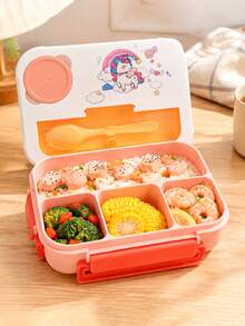 Large Capacity Cartoon Cute Lunch Box, School Lunch Box, Bento Box (Built-In Cutlery Set), Microwave , Lunch Bag, Suitable For Home, School, Office, Back To School, Outdoor Picnic - Multicolor - View 3