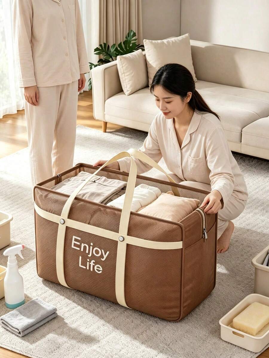 1 Buah Tas Penyimpanan Pakaian Lipat Non-Woven Tahan Air, Kapasitas Besar, Resleting Dua Arah, Organizer Pindahan dengan Pegangan Lebar, Kantong Koper Hemat Ruang, Kantong Penyimpanan untuk Ruang Penyimpanan & Pengorganisasian Pakaian yang Rapi - MultiWarna - View 1
