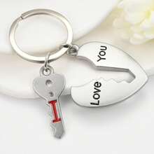 Llavero a juego con candado y llave en forma de corazón grabado "I Love You", accesorio de pareja con corazón roto de aleación plateada, regalo dulce para parejas enamoradas, lindo llavero de amor con corazón dividido, colgante de llave en forma de corazón, decoración de llave de coche para parejas, regalo de confesión y aniversario del Día de San Valentín - Plateado - Ver 4
