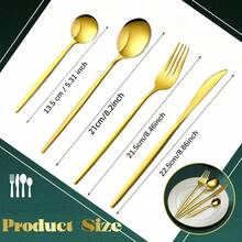 Stainless Steel Cutlery Sets (10/24/48/72 Pieces), Including Forks, Spoons, Knives, Coffee Spoons, And Steak Knives; Reusable; Serving Sizes For 2/6/12/18 People. - Gold - View 3