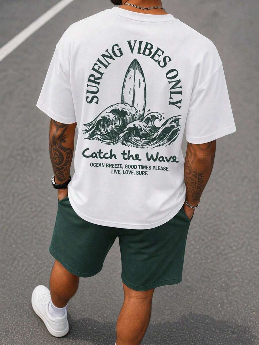 Men's Short-Sleeve T-Shirt With Crew Neck And Lettering Design - A Casual Outfit Ideal For Everyday Wear And Vacations. - 白色 - 查看 1