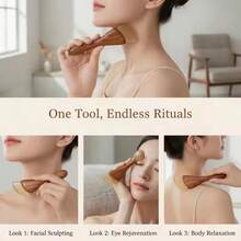 1 Set Isi 5 Buah Papan Gua Sha Tanduk dengan Pegangan Kayu Anti Selip, Alat Pijat Wajah untuk Kecantikan dan Perawatan Kulit di Rumah - View 5