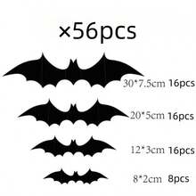 Black Glitter 3D Bat Wall Decals, Removable Halloween Bat Sticker Set, 28pcs Or 56pcs, Suitable For Haunted Party Decor And Home Holiday Wall Decoration - Multicolor - View 10