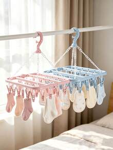 1pc Rotating 32-Clip Plastic Clothes Hanger, Space-Saving Foldable Hanging Rack For Socks, Underwear And Small Clothing, Bedroom Bathroom Closet Dorm Storage, Travel College Essentials, Home Decor, Laundry Room Storage Rack - Multicolor - View 8
