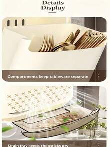 A Wall-Mounted Chopstick Storage Box With A Dust Cover, No Drilling Needed Utensil Drying Rack, Flip-Top Kitchen Utensil Organizer With A Drainage Tray And Spoon/Fork Hooks, A Great Choice For Storing Your Utensils. - Multicolor - View 9