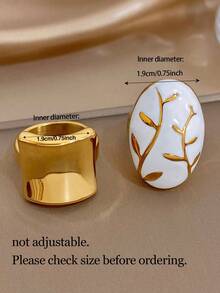 1Pc/Set Smooth Concave Curved Ring Oval White Gold Leaf Stainless Steel Rings Jewelry,For Women,Party,Daily,Christmas,Boho,Valentine Birthday Gifts - Multicolor - View 3