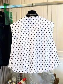 Women's Vintage Polka Dot Short Sleeve Sleeveless Vest Jacket, Small Round Neck, Fashionable And Versatile White Summer - White - View 8