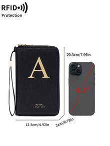 FOREVER MIYIN RFID Blocking Passport Holder Travel Essential, Alphabet Print Zipper Document Organizer With Wrist Strap, Multi‑Slot Travel Wallet For Vacation Trip - Black - View 12