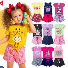 Kit Verão Infantil 10 Peças Menina Conjunto Feminino - 5 Camisetas e 5 Shorts - Multicolorido - Visão 12