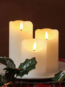 3pcs Flameless Candle Lights With Timer Remote Control, Battery Operated Flickering Pillar LED Candles, Suitable For Halloween, Christmas, Mother's Day, Valentine's Day, Dining Table, Proposal, Wedding, Birthday, Party - Wavy Slant - View 6