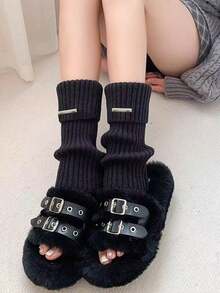 2 Pairs Random Autumn/Winter Women's Ribbed Knit Leg Warmers, Soft Thick Winter Warm Loose Boot Cuffs, Elastic Fashion Stacked Calf Socks, Versatile Elegant Boot Leg Covers Leggings Daily Set, Ideal Gift For Women - Multicolor - View 7