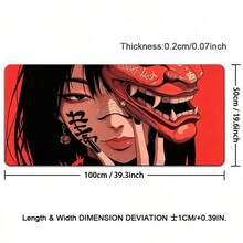 1入 遊戲用武士鬼面面具日本動漫少女滑鼠墊 大尺寸電腦辦公遊戲桌墊 XXL 橡膠防滑遊戲鍵盤滑鼠墊 長款桌面墊 專業頂級速度控制配件 - 查看 22