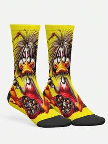 Cool 360° Printed Men's Socks - Streetwear Socks,Cartoon Duck,Internet-Famous Animals,Colorful,Funny Socks, Fit Daily, Holiday & Party Occasions - Yellow - View 3