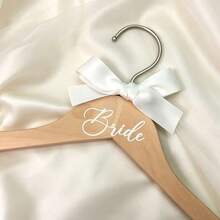1pc Wedding Hanger, Groom & Bride Outfit Hanging Rack, Silk Ribbon Bow Print Design, Thanksgiving, Wedding Venue, Bridal Room, Wardrobe, Dress Display, Suit Storage, Wedding Decor Hanger - Multicolor - View 3