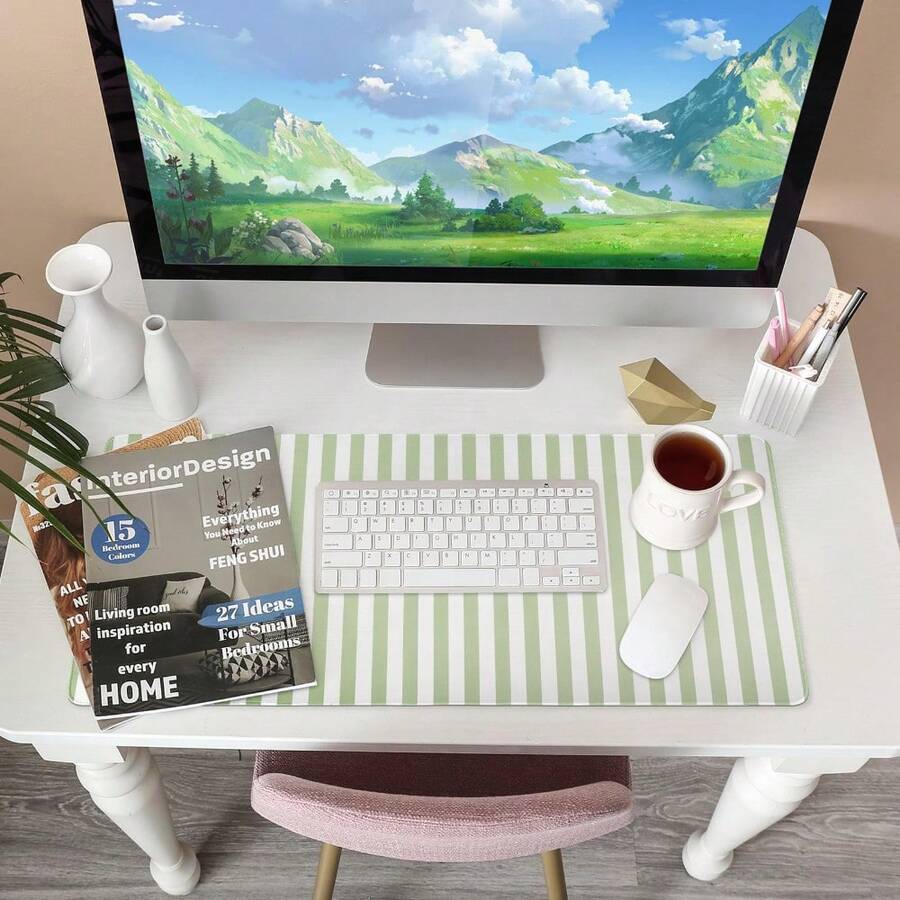 Large Green Striped Mouse Pad/Desk Mat – Cute Keyboard & Computer Mat | Kawaii-Style XXL Gaming Mouse Pad, Home & Office Decor, Laptop Mouse Pad, Gaming Accessory. - Mouse Pad - View 1
