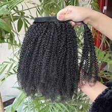 BINF 女款萬聖節風格非洲捲髮環繞式夾式馬尾 8-22 英吋 原生原色真人髮接髮馬尾,適合角色扮演派對、夜晚外出、約會造型 - Natural Black - 查看 3