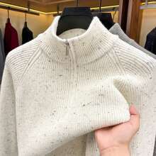 Men's Loose Half Zip High Collar Knit Sweater Long Sleeve Casual Everyday Top - Light Gray - View 7