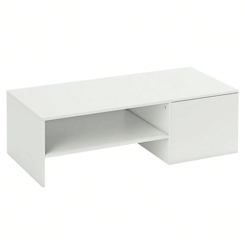 Verstellbarer Couchtisch, Metallschienen, Spanplatte, Fußpads, Weiß - White - View 1