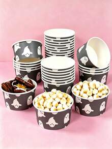 Halloween Cute Ghost Pattern Paper Bowls, Disposable Party Snack Cups, Suitable For Hot & Cold Foods, Perfect For Adult Halloween Night Parties, Office Spooky Gatherings, Cosplay Events, Haunted House Parties And Snack Distribution - View 2