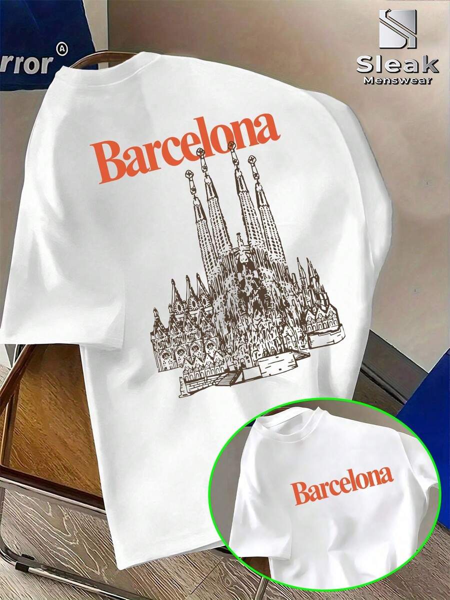 Minimalist-Shirt Men With A Theme, Adorned With Lettering And Patterns Representing Iconic Monuments. Hot Item. - 白色 - 查看 1