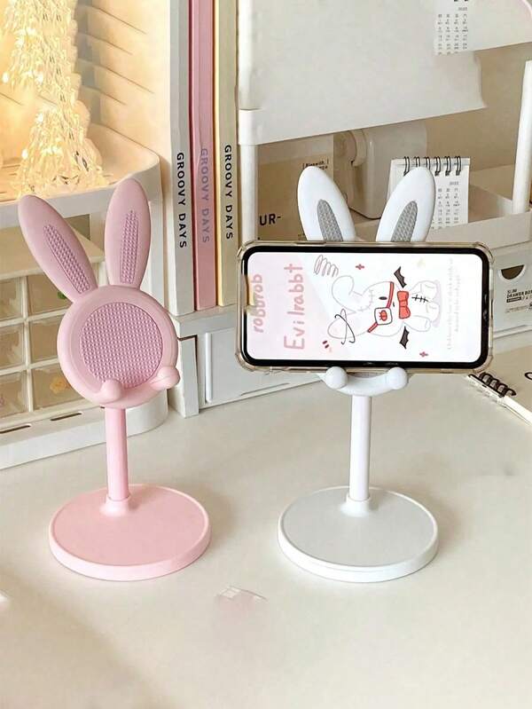 1 pièce Support de téléphone/tablette de bureau réglable en forme de lapin de dessin animé, base de bureau télescopique, convient pour la décoration de la maison, de la chambre, du salon, de la décoration de bureau, saison de la rentrée scolaire