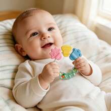 1pc Circular Ring Shape Teether,Sensory Rattle Toy,Baby Anti Eat Hand Soothing Toy,Satisfy Grasping Chewing Sucking Needs,Built In Colored Beads - Multicolor - View 9