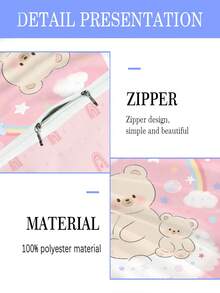 1 Set Bear Rainbow Cloud Print Baby Duvet Cover, Pink Star Bubble Polyester Baby Bedding, Baby Bed Decor, Machine Washable - Multicolor - View 8