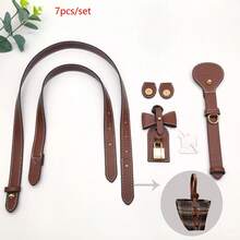 7pcs Handmade DIY Straw Handbag PU Accessories Kit, Hand-Sewn Vintage Bucket Bag Material Set, Adjustable One Shoulder Crossbody Strap + Bag Charm Set, Suitable For DIY Craft Enthusiasts, Bag Decoration And Modification - Multicolor - View 14