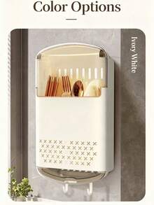 A Wall-Mounted Chopstick Storage Box With A Dust Cover, No Drilling Needed Utensil Drying Rack, Flip-Top Kitchen Utensil Organizer With A Drainage Tray And Spoon/Fork Hooks, A Great Choice For Storing Your Utensils. - Multicolor - View 8