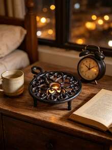 Vintage Cast Iron Teapot Warmer Hollow Scroll Pattern Portable Metal Stove Rack Suitable For Coffee Pots And Small Kitchen Utensils, Desktop Candle Heating Stand, Heat-Resistant Hot Plate Rack Home Kitchen Decor, Suitable For Dining Table Countertop - View 3