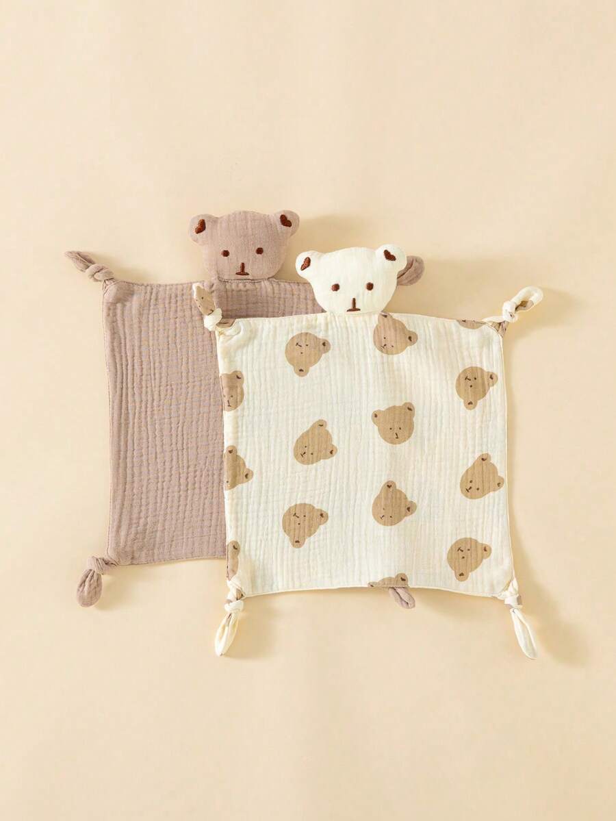 2PCS Comfortable Thin Breathable Crepe Fabric Baby Bibs, Cute Bear Head Multi-Functional Drool Bibs, Comforting Blankets - Multicolor - View 1