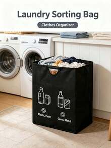 Large Capacity Recycling Bin Bag, Foldable Waste Sorting Basket, Durable Storage Hamper For Kitchen, Bedroom, Home - Multicolor - View 3