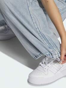 Adidas Three-Leaf Clover Women's Wide-Leg Jeans Curved Hem Pants - Light Denim Blue - View 6