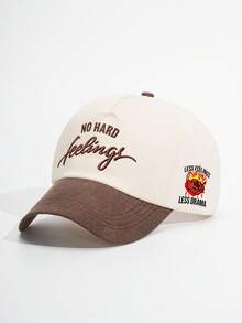 1pc Embroidered NO HARD Feelings Side Printed Rose Colorblock Baseball Cap, Outdoor Adjustable Sun Protection Casual Hat - Multicolor - View 4