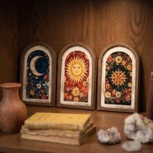 1pc Wall Sculpture, Daily - Rustic Style Sky Arch Sun Moon Star Floral Wooden Wall Decor, Bohemian Home Decor Altar Decoration - 1PC - View 4