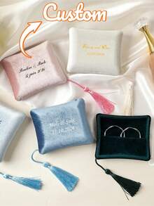 Personalized Velvet Jewelry Box, Custom Wedding Ring Box Bearer Pillow With Tassel, Engagement Gift, Birthday Gift - Multicolor - View 1