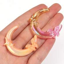 5pcs/Pack Iridescent Transparent Acrylic Plated Star Butterfly Moon Beads 33X42mm, Aurora Macaron Color, DIY Phone Chain Bracelet Keychain Pendant, Girly Handmade Jewelry Making Accessories - Moon - View 3