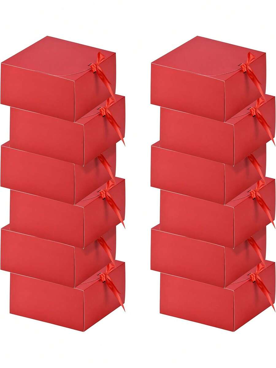 10pcs Red Gift Boxes With Lids, Bridesmaid Invitation Boxes, Luxury Red Ribbon Gift Boxes, Wedding Gift Boxes, Birthday Gift Boxes, Party Gift Boxes, Bridesmaid Gift Boxes, Graduation Gift Boxes, Valentine's Day Gift Boxes