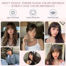 女用真人髮髮頂片 360° 3D 全覆蓋夾式瀏海 8*11 英吋手工底座 真人髮髮頂片附側瀏海 - Natural Black - 查看 6