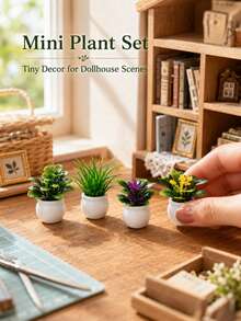 Mini Artificial Potted Plant, Resin Bonsai Faux Greenery In Square Planter, 3.5cm Miniature Plant Ornament For Office Desk, Home Decor, Bedside Table, Shelf, Dorm Room, Living Room & Small Space Decoration - Default - View 5